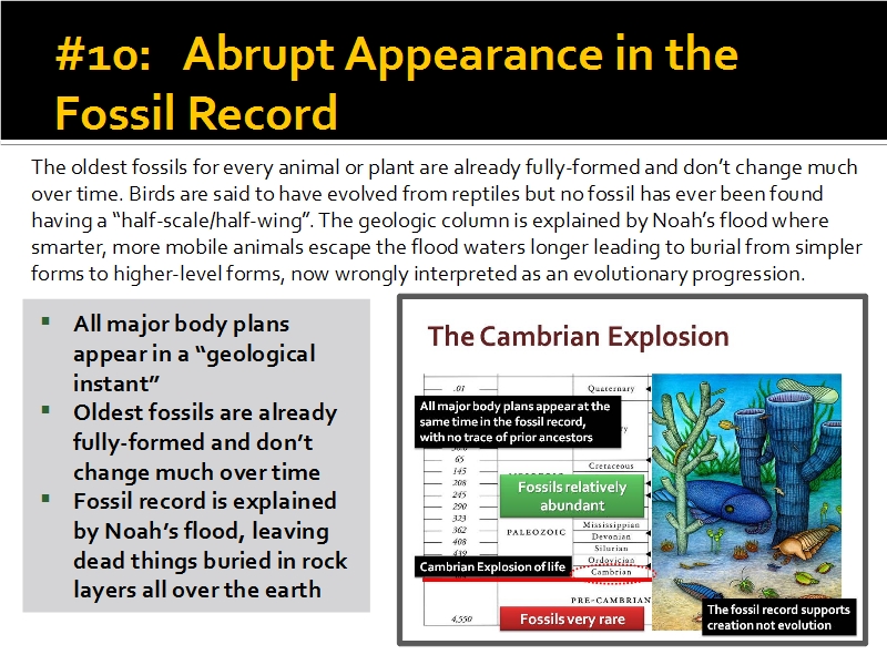 Evidence #10 - Abrupt Appearance in the Fossil Record